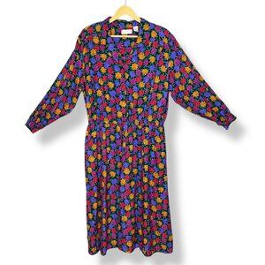 Vintage Silk Dress Floral Plus Size 22P 22 Petite Long Sleeves Liz Claiborne